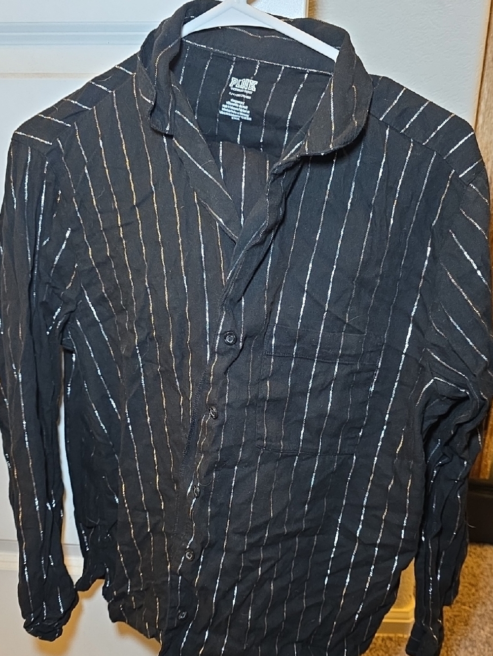 PINK Victoria's Secret Black Button-Up Pajama Top And Pants To Match